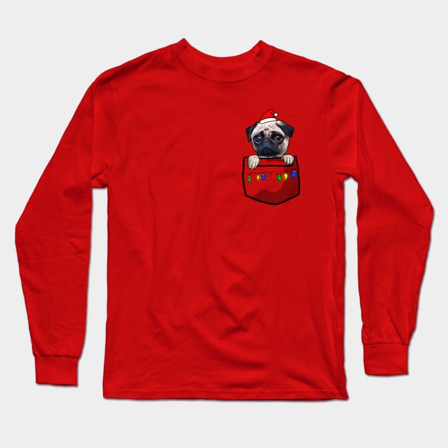 Pug christmas pocket tee Long Sleeve T-Shirt by absolemstudio